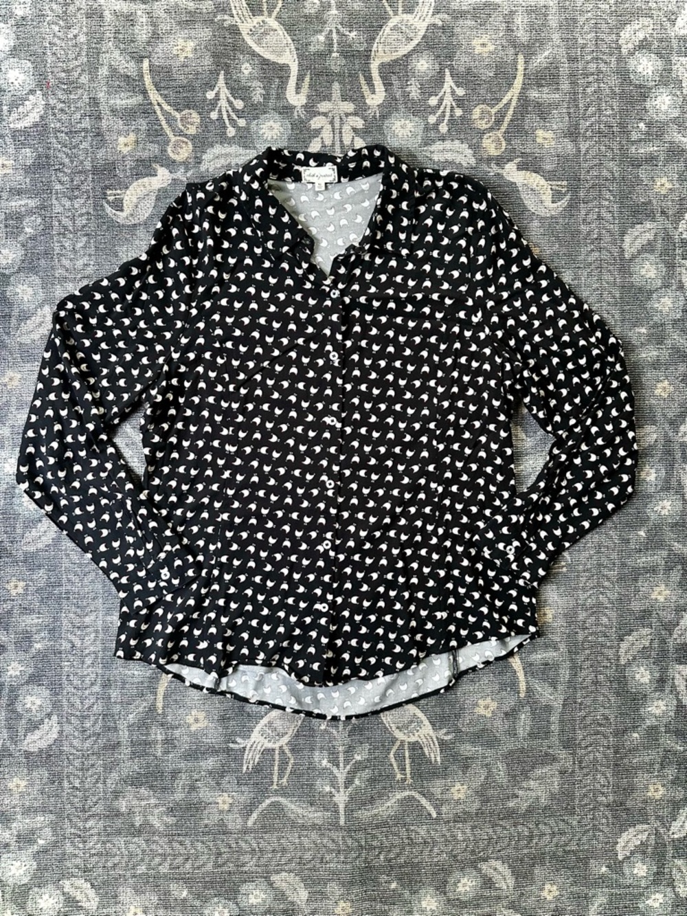 Cloth & Portrait Black Chicken Print Button Down Shirt Long Sleeve Women’s XL